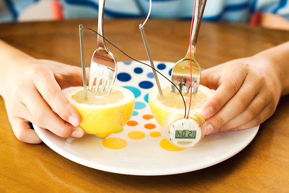 レモンを使った電池づくりなど、身近な材料でためす4Mの実験キット